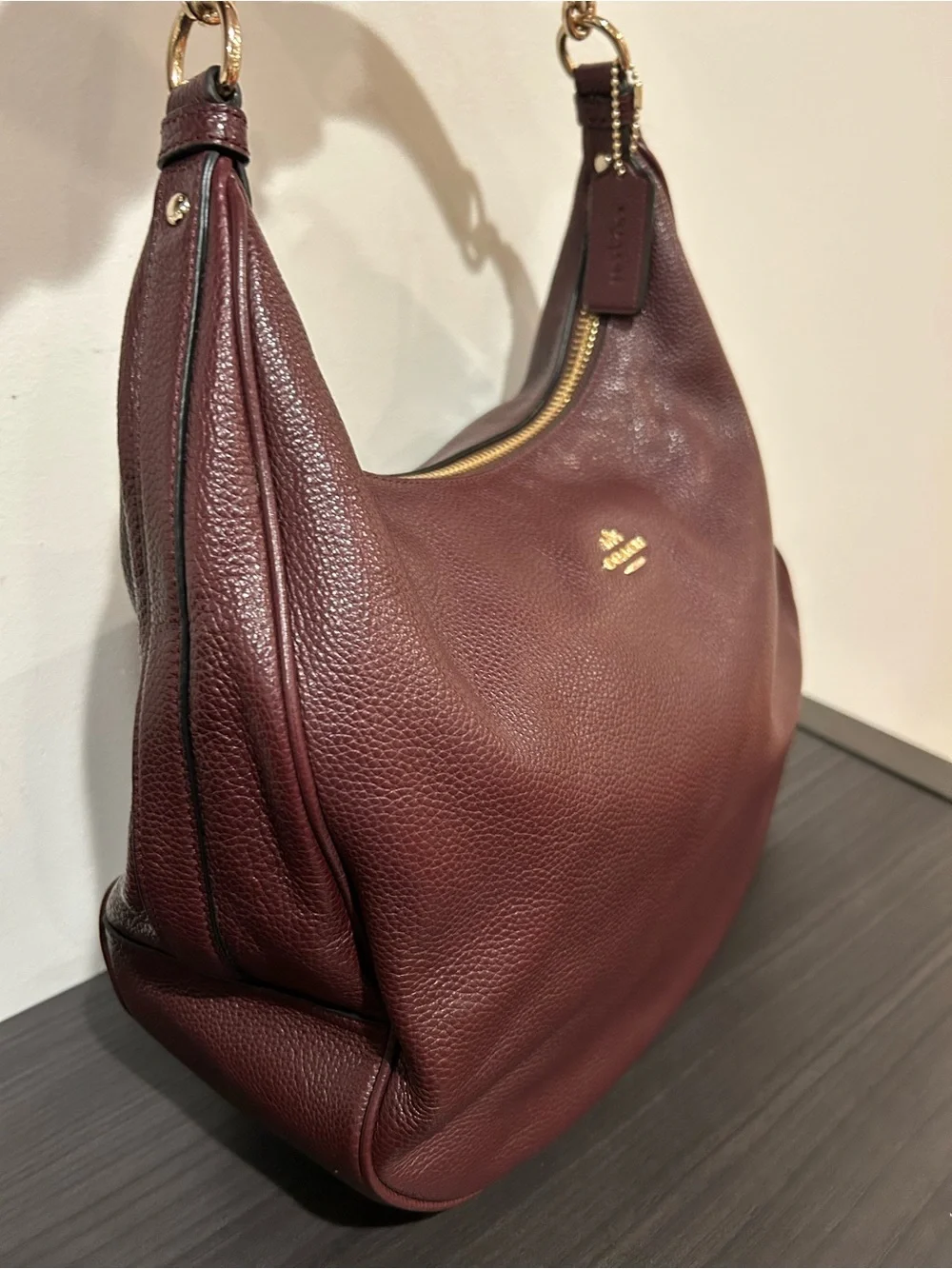 COACH Burgundy Harley Hobo Shoulder Bag Pebble Leather EUC - Picture 4 of 12